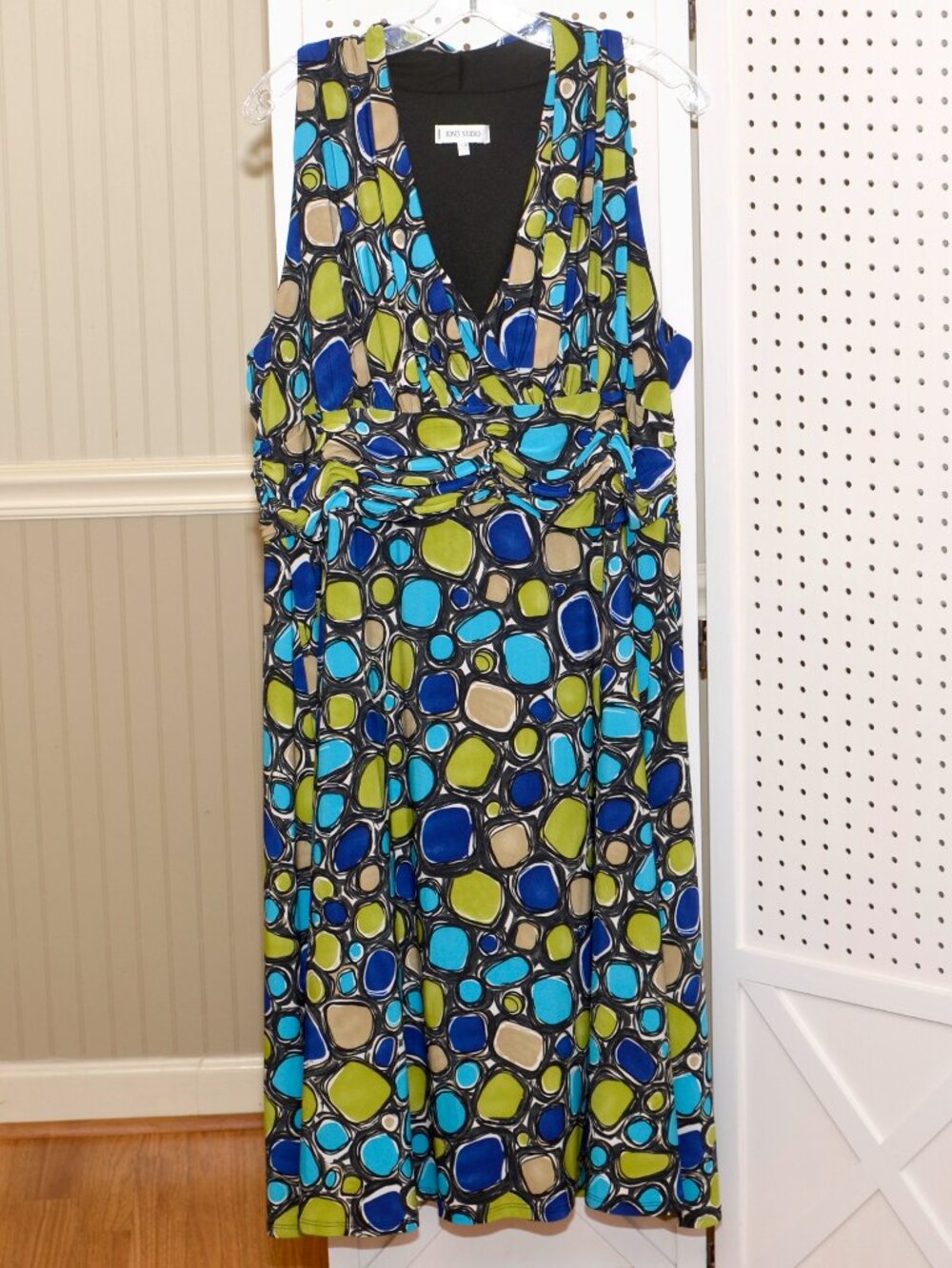 Plus Size 20W Jones Studio Pebble Circle Print Turquoise, Lime & Tan Midi Dress